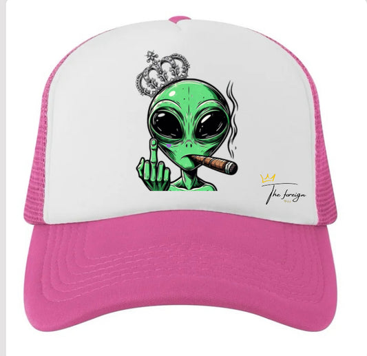 Pink Alien Head Trucker Hat